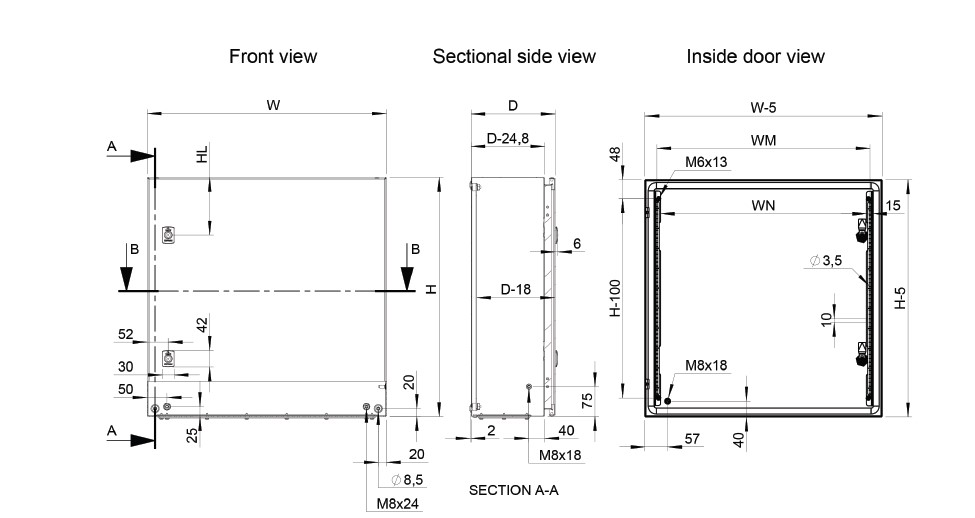 SSMELE Gabinete de Uso Exterior NEMA 4/12; IP66; IK10, 500 x 400 x 260 mm, De Acero, Color Gris Claro.  Marca: HOFFMAN