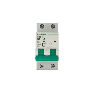 Protección Térmica/ Interruptor 2P, 16 A,  Corriente Alterna 400Vca para Aplicación Fotovoltaica Montaje Riel DIN | SCB8-63C16/2P