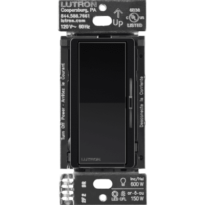 (Caseta Wireless) Atenuador de pared. Aumenta/Disminuye Intensidad de Iluminación.  No requiere cable neutro. 150W LED / 600W INC/HAL | DVRF6LBL