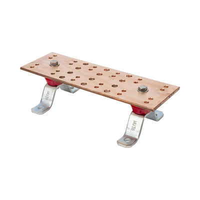 Barra Unión Telecom TMGB / 12 x 4 x 1/4 in / 100% Cobre / 12+24 Orificios / Aisladores Rojos / J-STD-607-A | LP-BUS-TMX12