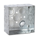 Caja Cuadrada Galvanizada  de 4" x 4", profundidad de 2 1/8". Cuenta con 10 KO de 1/2" y 6 TKO (1/2" - 3/4")) | HUB-232