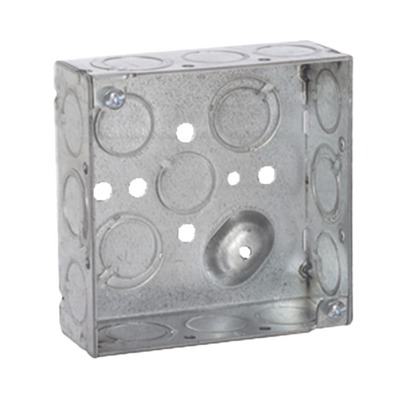 Caja Cuadrada 4 x 4"/Profundidad 1- 1/2"/ 10 Entradas de 1/2" y 6 TKO (1/2"-3/4"). | HUB189
