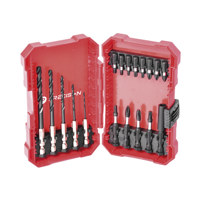 Juego de 18 Puntas y Brocas para Taladro, con Entrada Hexagonal de 1/4", Incluye Estuche. | PST-C010-02