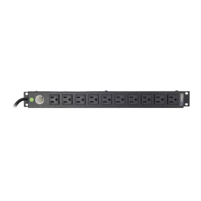 Multicontacto Horizontal (PDU) de 10 Contactos (NEMA 5-15R) Rack 19" 1UR. Voltaje Entrada/Salida: 120Vca/15A | HTCM-1U-10C