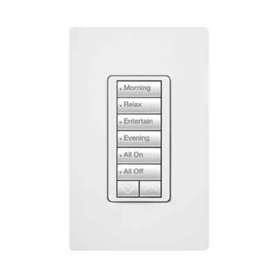 (RadioRA2) Teclado Seetouch Hibrido 6 botones, 2 botones subir/bajar, programe escenas diferentes en cada botón,puede instalarse en un interruptor de luz. | RRDHN6BRLWH