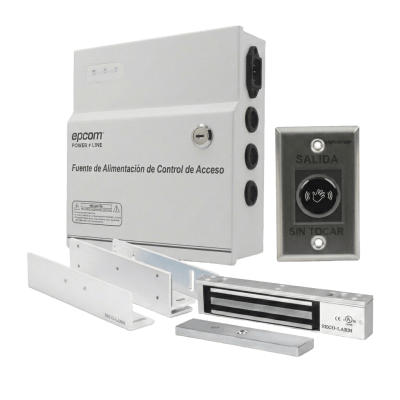 Kit para Control de Acceso Incluye Fuente de 12VCD / Soporta Batería de Respaldo/ Chapa Magnética de 600Lbs / Montajes L y Z / Botón de salida  / Certificación UL y ETL | E941600/KIT12V