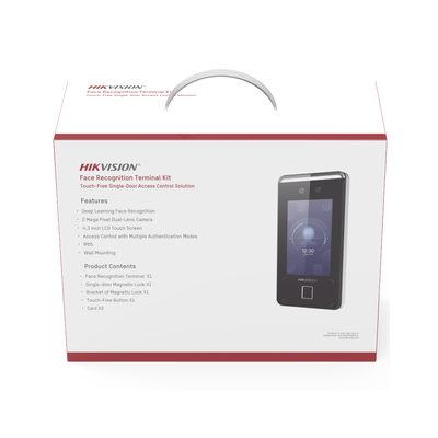 Kit de Control de Acceso TODO INCLUIDO con Lector de Rostros, QRs , Tarjetas y Huellas / 3,000 Rostros / Compatible con App Hik-Connect / Videoportero / Incluye Electroimán  Botón de Salida y Montajes Z y L para imán / HIK-IA | DS-KAS541