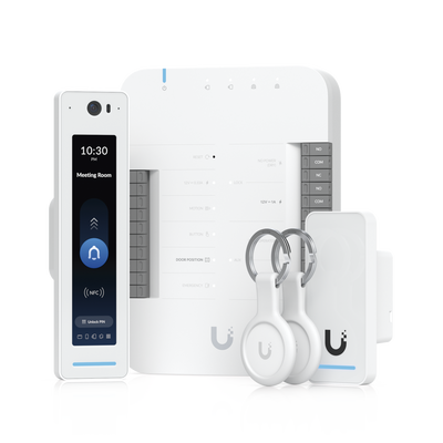 UniFi Access Kit de Inicio Gen2 Profesional para 1 puerta, (1) Lector NFC con pantalla táctil, audio 2 vías y cámara / (1) Lector NFC y de movimiento UA-G2 / Hub para conexiones para controlar una puerta con salida POE y energizar acc | UA-G2-SK-PRO
