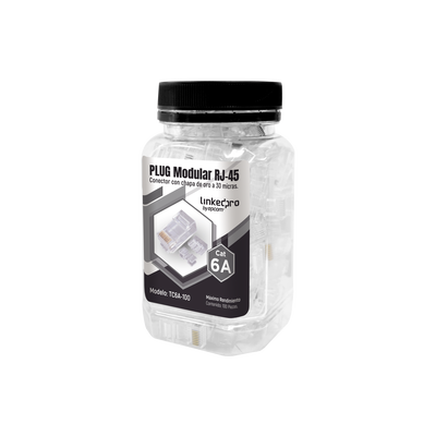 Bote con 100 Piezas de Plug Modular RJ45 Cat6A Chapado de Oro a 30 Micras para Durabilidad Extrema | TC6A-100