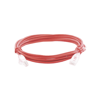Cable de Parcheo Slim UTP Cat6A - 3 Metros (9.84 Pies) Rojo, Diámetro Reducido (28 AWG) | LP-UT6A-300-RD28