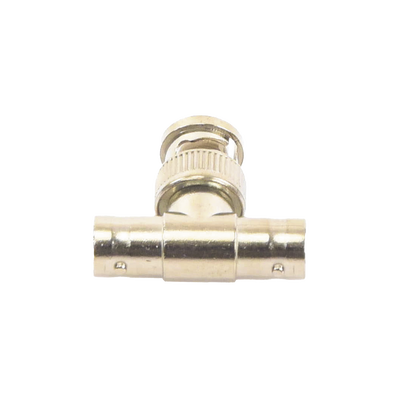 Adaptador en T para 75 Ohm de Conector BNC Macho a Doble BNC Hembra, Níquel/ Oro/ Teflón. | TT-RG-12