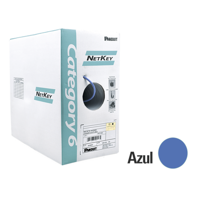 Bobina de Cable UTP 305 Metros (1000 Pies) de Cobre, NetKey, Azul, Categoría 6 (24 AWG), 1000Mbps, Riser (CMR), de 4 Pares | NUR6C04BU-C