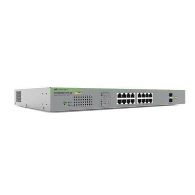 Switch PoE+ Gigabit WebSmart de 16 puertos 10/100/1000 Mbps (2 x Combo) + 2 puertos gigabit SFP (Combo), 185 W | AT-GS950/18PS-V2-10