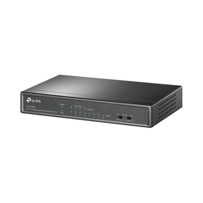 Switch PoE No Administrable de Escritorio / 8 puertos 10/100 Mbps / 4 puertos PoE af / Presupuesto 41 W / Modo extensor PoE hasta 250 metros / Calidad video prioritaria | TLSF1008LP