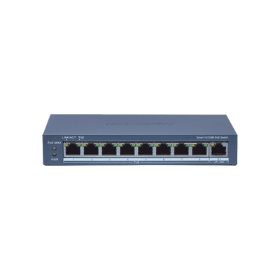 Switch Administrable PoE+ / 8 puertos 100 Mbps PoE+ / 1 puerto 1000 Mbps de Uplink / PoE hasta 300 Metros / Conexión Remota desde Hik-ParnerPro / 110 W | DS-3E1309P-EI(B)