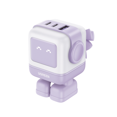 Cargador RobotGaN de 65W Serie UNO | 3 Puertos de Carga Rápida | 2 USB-C | 1 USB-A | PD 3.0 | QC 4.0 | Carga Inteligente | Tecnología GaN II | Zapato Magnético Extraíble | Carcasa Ignífuga | Pantalla LED | 35314