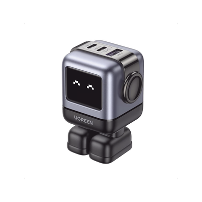 Cargador RobotGaN de 65W Serie UNO | 3 Puertos de Carga Rápida | 2 USB-C | 1 USB-A | PD 3.0 | QC 4.0 | Carga Inteligente | Tecnología GaN II | Zapato Magnético Extraíble | Carcasa Ignífuga | Pantalla LED | 15570B