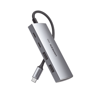 HUB USB-C 3.2 4 en 1 | 2 Puertos USB-C 3.2 (10 Gbps) | 2 Puertos USB-A 3.2 (10 Gbps) |  Admite OTG | Compatible con MacBook, Chormebook, iMac, iPad Pro, iOS, Windows, Mac OS, Android | Carcasa de Aluminio | Nylon Trenzado. | 30758