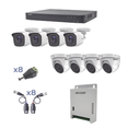 KIT TurboHD 1080p / DVR 8 Canales / 4 Cámaras Bala (exterior 2.8 mm) / 4 Cámaras Eyeball (exterior 2.8 mm) / Transceptores / Conectores / Fuente de Poder Profesional hasta 15 Vcc para Largas Distancias | KEVTX8T4BW/4EW