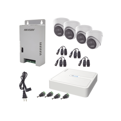 Kit HiLook Audio Bidireccional TurboHD 1080p / DVR 4 Canales / 4 Cámaras Eyeball (Exterior) con Bocina y Microfóno Integrado / 1 Fuente de Poder / Accesorios | HL-1080P-4E-TWA
