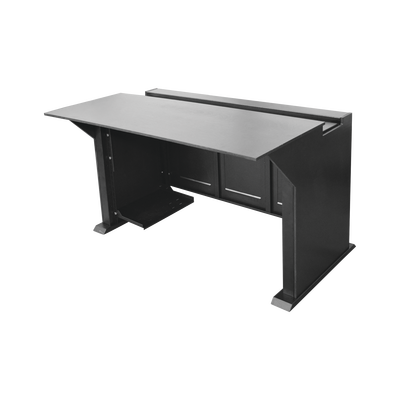 Escritorio Estación Mobiliaria Profesional de Monitoreo y Control / Videovigilancia / Acceso / Alarmas / Etc... / Metal Negro y Madera Tono Oscuro | EM-S02