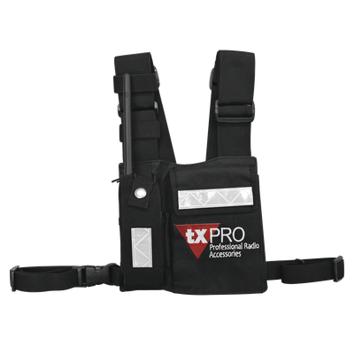 Pechera Universal con soporte para radio, sostén de bolígrafo y seguridad para la bolsa con cinta adherente. Logo TX-PRO. | CPP-TXP