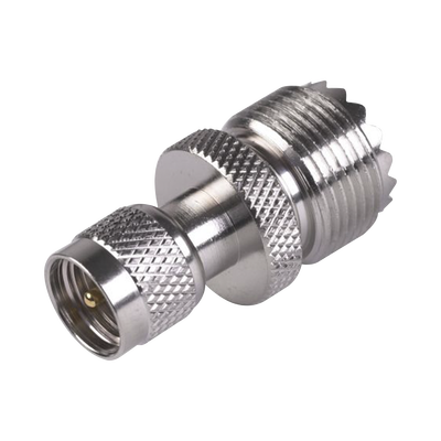 Adaptador en Línea de Conector Mini UHF Macho a UHF Hembra (SO-239), Níquel/ Oro/ Teflón. | RFU-621