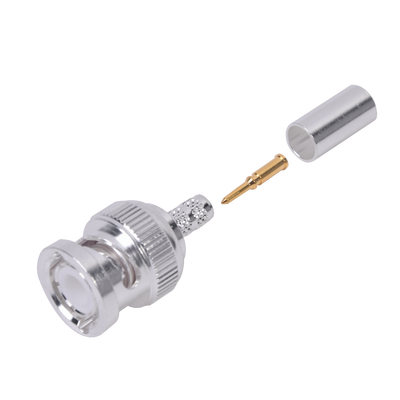 Conector BNC Macho de Anillo Plegable para Cable LP-142, LP-195, LMR-195, RG-58/U, RG-142/U, Plata/Oro/Teflón. | RFB-1106-2ST