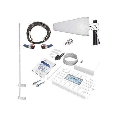 Kit PLUS de Amplificador de Señal Celular 5G / Penta Banda / Soporta 2G, 3G, 4G y 5G / Compatible con TELCEL, AT&T, MOVISTAR y OMV / Cobertura hasta 250 m2 / Incluye Antenas, Jumpers coaxiales y mástil. | EP-5G-PBT-PLUS