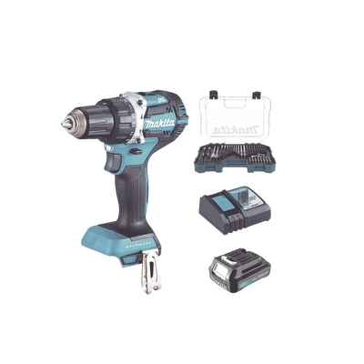 Rotomartillo/Taladro Inalámbrico (1/2") de 1,900 RPM, 18Vcc, Incluye 1 Batería BL1815N de 1.5Ah, 1 Cargador Modelo  DC18SD y Un Set de 75 Pzas  Modelo E-06943 | DHP485SYX6