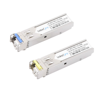 Transceptores Ópticos Bidireccionales SFP (Mini-Gbic) / Monomodo 1310 & 1550 nm / 1.25 Gbps / 1000BASE-BX / Conector LC/UPC Simplex / DDM / Hasta 40 km / 2 Piezas | LP-SFP-BD-1G-40