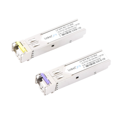 Transceptores Ópticos Bidireccionales SFP (Mini-Gbic) / Monomodo 1490 & 1550 nm / 1.25 Gbps / 1000BASE-BX / Conector LC/UPC Simplex / DDM / Hasta 80 km / 2 Piezas | LP-SFP-BD-1G-80