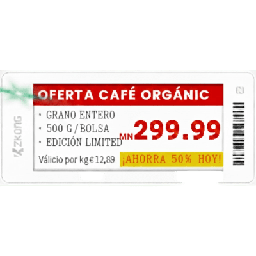 [ZKC29B] Etiqueta Electrónica de Estantería ZKE29B / Pantalla EPD Gráfica 2.9 Pulgadas / Resolución 296x128 Píxeles / 4 Colores (Negro Blanco Rojo Amarillo) / BLE 5.0 con Encriptación AES-128 / Batería 5 Años | ZKC29B