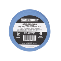 [ST17-075-66BU] Cinta Eléctrica STRONGHOLD para Aislar, de PVC, Uso General Reparación y Mantenimiento, Grosor de 0.18mm (7 mil), Ancho de 19mm, y 20.12m de Largo, Color Azul | ST17-075-66BU