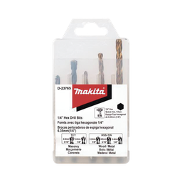 [D-23765] Juego de 5 Brocas con Inserción Hexagonal de 1/4". De concreto: 3/16" y 1/4". Para metal: 1/8", 3/16" y 1/4". | D-23765
