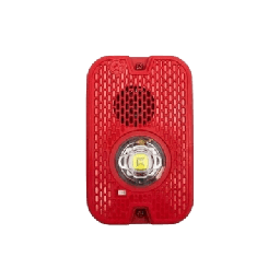 [P2GRKLED] Sirena con Lámpara LED Estroboscópica / 2 Hilos / Montaje en Pared / 16 a 24 Vcd / Configuración Estroboscópica Seleccionable / Texto en Inglés / Color Rojo / Uso exterior | P2GRKLED
