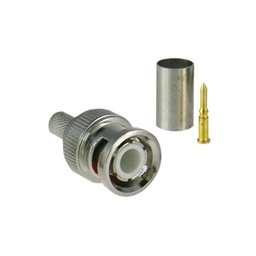 [TT-RG-91] Conector BNC macho para 75 Ohm, de 3 piezas en línea, anillo plegable para cable RG-59/U en aplicación de CCTV, Níquel/ Oro/ Teflón. | TT-RG-91