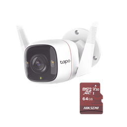 [TAPO-C320WS/HS64] Kit de Cámara IP Wi-Fi / Incluye 1 Pieza Modelo TAPO-C320WS  /  Utiliza La App Tapo / 1 Memoria Micro SD Modelo Mod  HS-TF-E1/64G | TAPO-C320WS/HS64
