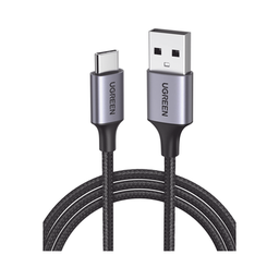 [60128] Cable USB-A a USB-C | 2 Metros (6.56 Pies) | Transferencia de Datos de 480 Mbps | Carga Rápida | QC 4.0/3.0/2.0 | FPC | AFC | Protección Integrada | Caja de Aluminio | Nylon Trenzado | Color Negro | 60128