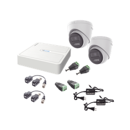 [HL-1080P-2E-TWA] Kit HiLook Audio Bidireccional TurboHD 1080p / DVR 4 Canales / 2 Cámaras Turret (Exterior) con Bocina y Microfóno Integrado / 2 Fuentes de Poder / Accesorios | HL-1080P-2E-TWA