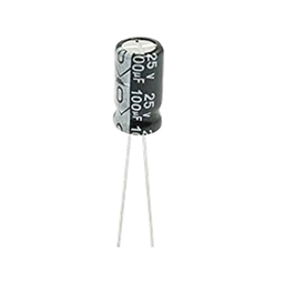 [0100M0025V] Capacitor Electrolítico de Aluminio, Radial de 100 µFd, 25 Vcc, 105 °C, 6.3 x 11 mm. | 0100M0025V