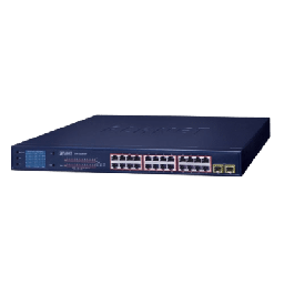 [GSW-2620VHP] Switch PoE de 24 Puertos Gigabit 802.3af/at con Modo Extendido 250 m, 2 Puertos SFP 1000SX , Pantalla LCD para Configuración Básica, Hasta 300 W para PoE | GSW-2620VHP